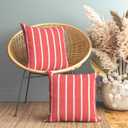 Encasa XO Farmhouse Throw Pillow Covers Set of 2 18x18 in Roma Red Stripes | Decorative Cushion Covers No Inserts | Plaid and Stripes Pillow Covers for Living Room, Couch 