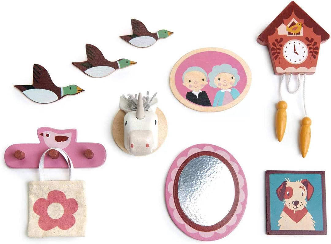 Tender Leaf Toys - Wall Dcor - 10 Pcs Dollhouse Miniature Decorations Kit - 1:12 Scale Mini Doll House Accessories with Sticky Tape - Age 3+