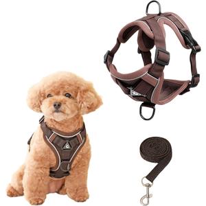SOLMOONY Small Dog Harness,Soft Mesh Puppy Harness and Leash Set,No Escape Cat Harnesses for Training Walking,Reflective Adjustable Puppy Vest for Small Medium Dogs, Cats (Brown, S)