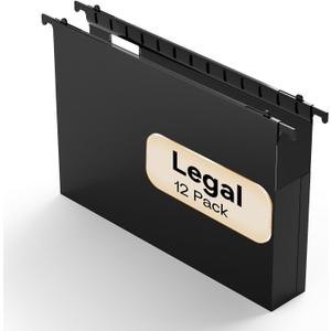 Plastic Extra Capacity Legal Size Hanging File Folders,12 Pack Reinforced Black Legal Hanging Folder Expandable,Heavy Duty 2 Inch Expansion,Adjustable Tabs, File Cabinet Folders for Bulky Files