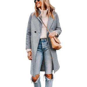 Tanming Women's Notch Lapel Double Breasted Wool Blend Mid Long Pea Trench Coat (LightGrey-L)