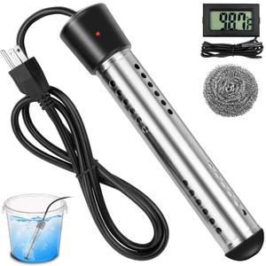 2000W Immersion Water Heater, Electric Portable Water Heater with Digital LCD Thermometer, Bucket Heater with 304 SS Guard Fast Heating 5 Gallons of Water in Minutes for Bathtub