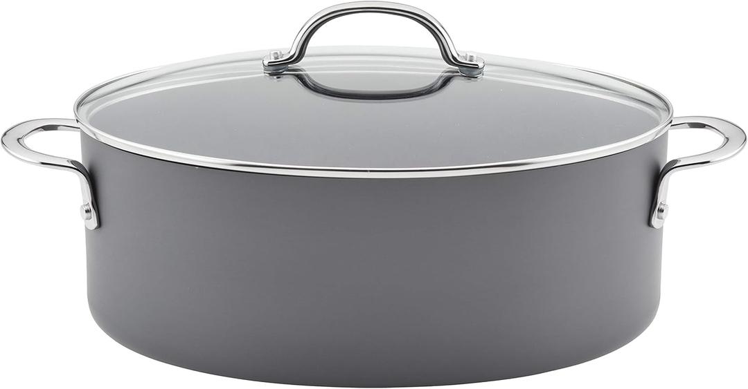 Rachael Ray 80090 Professional Hard Anodized Nonstick Cookware Oval Pasta Pot/Braiser, 8 Quart - Gray
