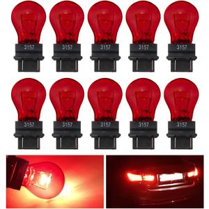 Wevdn 10PCS Car Brake Light Bulb, 3157 Waterproof Micro Quartz Glass Double Wire Light Bulb Replacement, 12V 21/5W Vehicle 360 Lighting Bright Turn Signal Instrument Light Bulbs (Red)