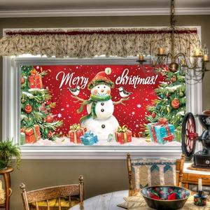 HOMETITUTE Christmas Window Film Snowman Tree Gifts Birds Decorative Glass Sticker Privacy Window Clings for Home Living Room Bedroom Office 39.3 × 17.7 Inch