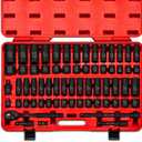 NEIKO 02448A 1/2" Drive Master Impact Socket Set, 65 Piece, Standard SAE (3/8"-1-1/4") & Metric (10-24 mm) Sizes, Deep & Shallow Kit, Includes Adapters & Ratchet Handle