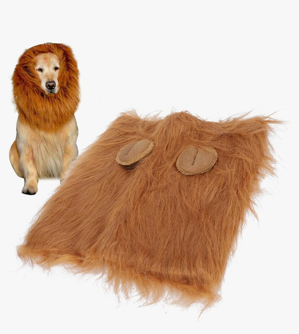 Lion Mane for Dog, Pet Lion Mane Costume Drawstring Dog Lion Mane Light Brown Pet Headgear Costume for Dog Fancy Lion Hair Dog