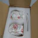 Ceramic Sugar and Creamer Set, 3 Piece Set with Cream Pitcher, Sugar Bowl, Sugar Set with Lid and Spoon (White with flower)