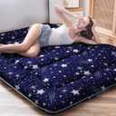 Navy Starry Sky Japanese Floor Futon Mattress, Tatami Mat Portable Camping Mattress Kids Sleeping Pad Foldable Roll Up Floor Lounger Couch Bed, King Size