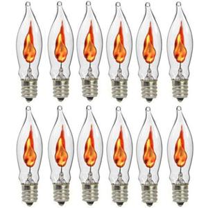 Goothy 12 Pack Christmas Flicker Flame Light Bulbs, Crystal Clear Chandelier Flickering E12 Candelabra Base Replacement Bulbs for Electric Window Candles Indoor Outdoor String Light, 1 Watt, 120 Volts