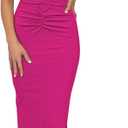 Summer Midi Bodycon Dresses Women Cutout Ruched Side Slit Stretchy Tie Tank Top Dress Peach Pink M