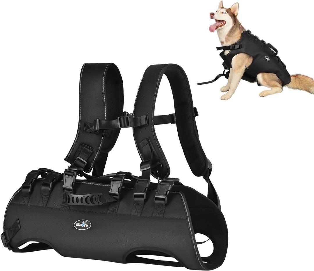wakytu Dog Backpack Carrier for Medium Dogs Emergency Backpack, Old, Disabled, Joint Injuries, Arthritis, Rehabilitation Carrier Nail Trimming, Senior Dogs Up and Down Stairs, Cars(66-88LBS) (Dark Black)