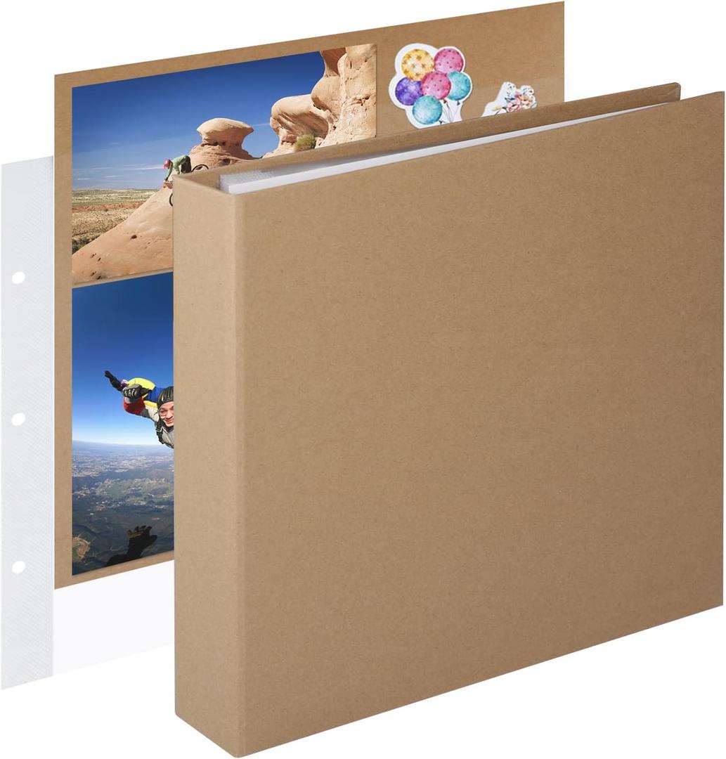 12x12 Inch Large 3 Ring DIY Scrapbook Photo Album Journal with 30 Plastic Sleeves 60 Pages and Kraft Paper Cover for Baby Travel Wedding Couple Anniversary kids Adventure (Yellow)
