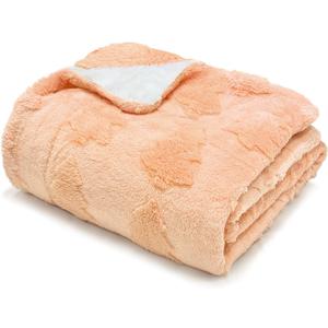 50x60 Inches Sherpa Christmas Blanket for Holiday Home Decor, Peach Xmas Tree Jacquard Soft Flannel Fleece Throw Blanket for Bed Couch Sofa, Christmas Decor Gifts for Women Men Family Friends