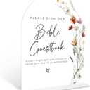 Boho Floral Bible Guest Book Sign, 6 x 8 Inch White Arch Acrylic Wedding Sign with Holder, Wedding Sign for Ceremony and Reception, Wedding Decoration, Wedding Supplies - BX28