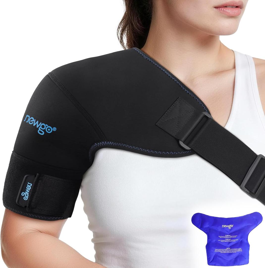 NEWGO Shoulder Ice Pack Wrap, Ice Shoulder Brace for Rotator Cuff and Arm, 3D Gel Cold Compression Sleeve for Injuries Reusable, Instant Cold Compress Wrap for Surgery Recovery & Shoulder Discomfort