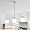 3 Lights Kitchen Island Lighting with Milk Glass Shade, Modern Chandelier, Brushed Nickel Chandelier for Dining Room Light Fixture, Hanging Farmhouse Pendant Lighting for Over Island Over Table Bar
