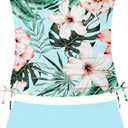 Qaoerde Girls Swimsuit Tropical Print Bikini Set with Ruffle Hem Two Piece Criss Cross Bathing Suits for Girls 7-14 Years (9-10 Years, Blue Plant)