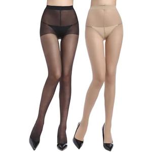 ZIHUA 2 Pairs Run-Resist Sheer Tights for Women, Nylon Black Nude Tights with Reinforced Toes, S-XLPack of 2