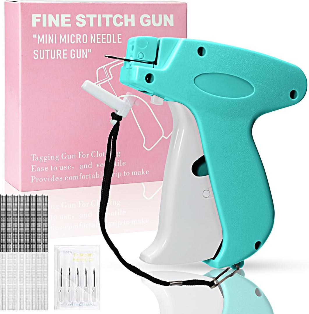 Stitch Gun for Clothes Handheld Stitch Gun Quick Clothing FixerSewing Kit Includes 1,000 Black Fasteners & 1,000 White Fasteners & 6 NeedlesTagging Gun (Blue)
