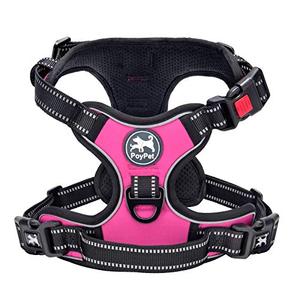 PoyPet No Pull Dog Harness, No Choke Front Lead Dog Reflective Harness, Adjustable Soft Padded Pet Vest with Easy Control Handle for Small to Large Dogs(Pink, Medium)