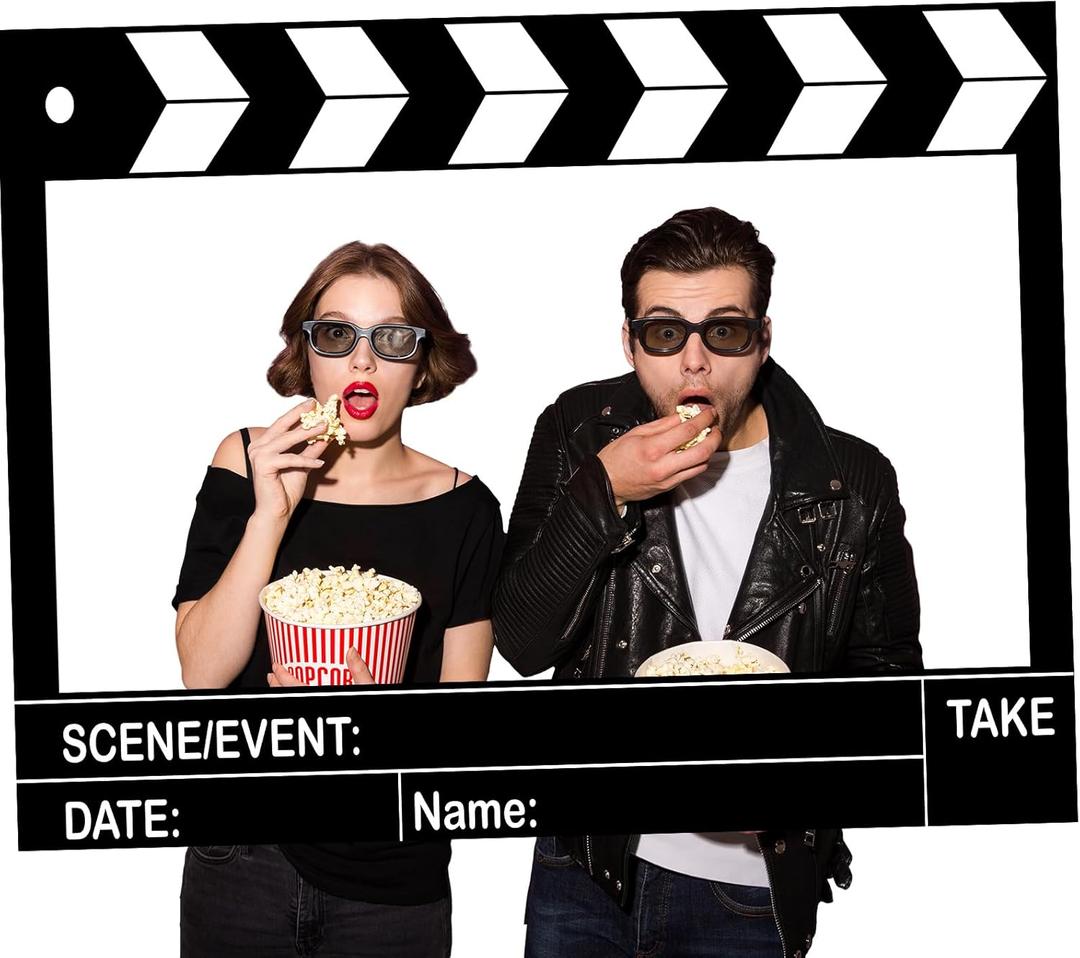 Large Movie Night Photo Booth Props, 25.59 x 15.75 Inch Movie Theme Party Decorations Photo Frame Film Clapper Board for Birthday Party Supplies