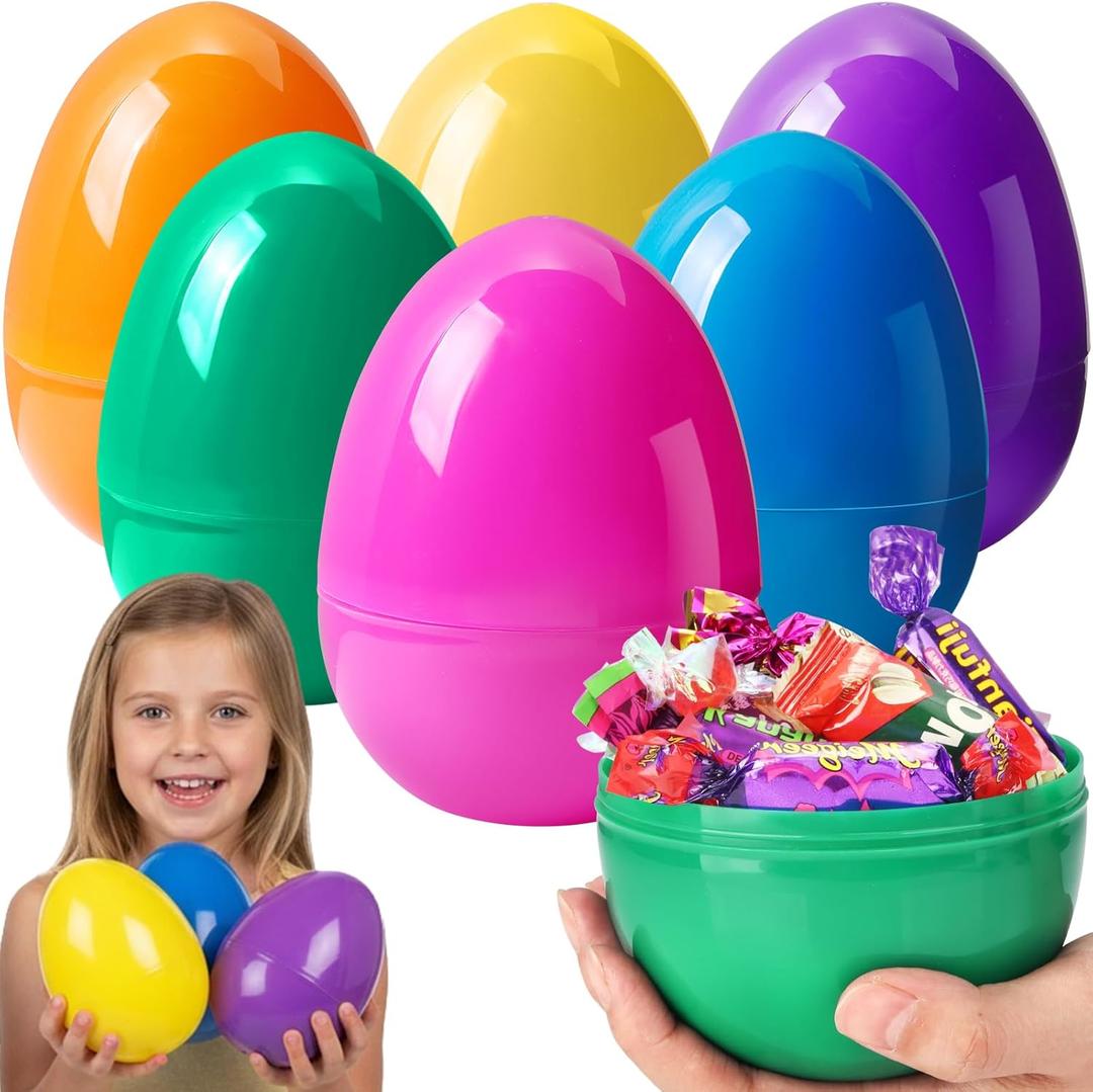 6 Pcs Large Easter Eggs Fillable, 6 Inch Colorful Jumbo Plastic Empty Egg Stand Upright for Easter Eggs Hunt Basket Stuffers Fillers Filling Treats Party Favor Classroom Prizes Supplies (Pure)