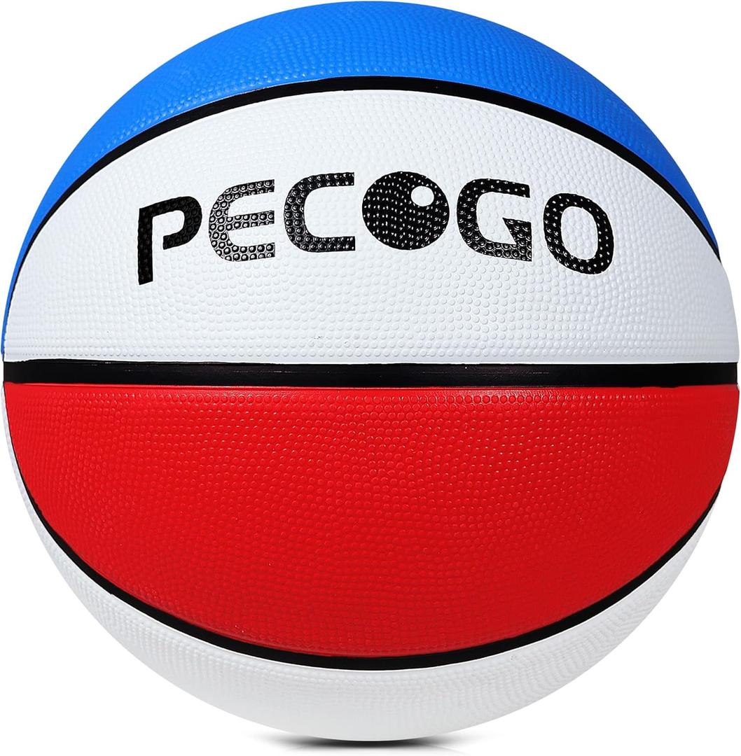 Official Rubber Basketball Outdoor Indoor Mens Basketball Ball Size 3/4/5/6/7 for Kids Youth Teen Boys and Girls Gift Ideas(Without Pump) (Blue+Red+White)