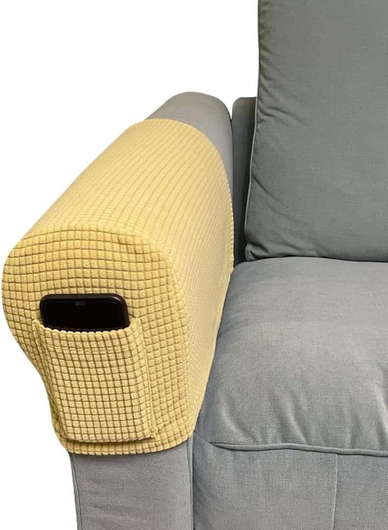 Beige Cream Sofa Arm Covers 2-Pack, Christmas Cat Scratch Protectors for Beige Furniture - Anti-Slip Stretch Slipcovers with Pocket