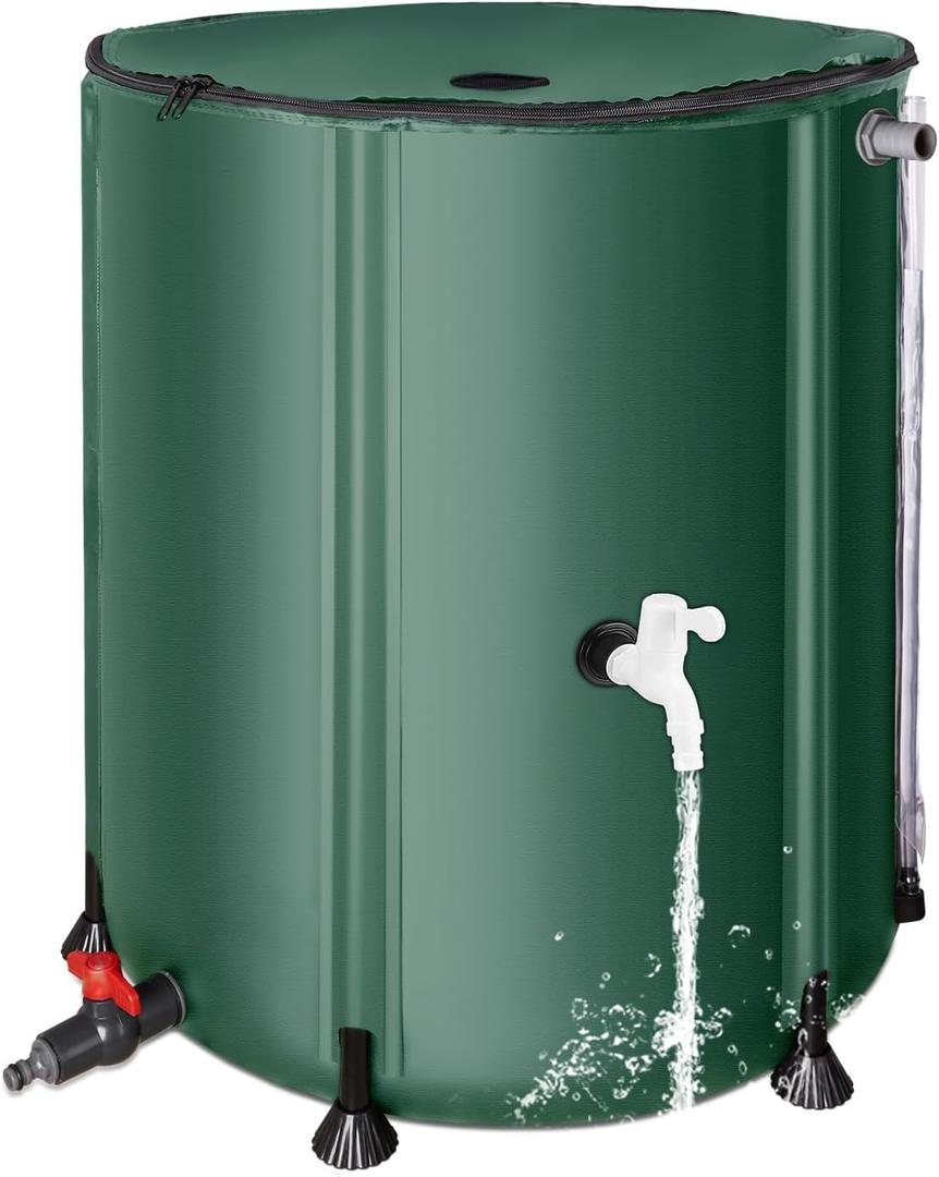 FAMIROSA 50 Gallon / 200L Rain Barrel, Collapsible Rain Barrels to Collect Rainwater from Gutter with Spigots and Overflow, 500D PVC Portable Rain Water Collection Catching System, Water Catcher Tank
