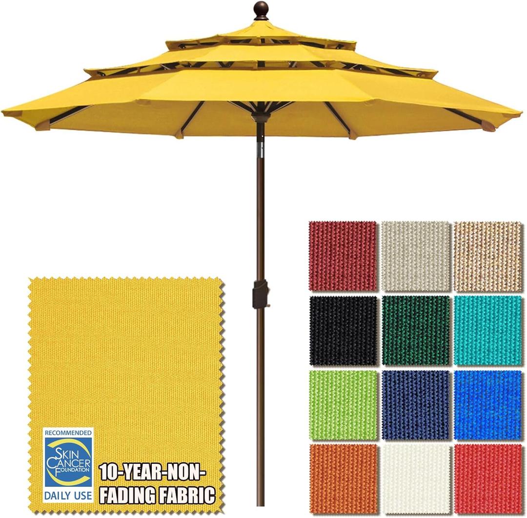EliteShade USA 10-Year-Non-Fading 9ft 3-Tier Market Patio Umbrella, Commercial Grade Outdoor Table Umbrella with Crank Open, Windproof & UPF 50+ UV Protection, Heavy Duty Ventilation for Garden, Deck, Pool, Backyard, Beach & Bistro, Sunflower Yellow