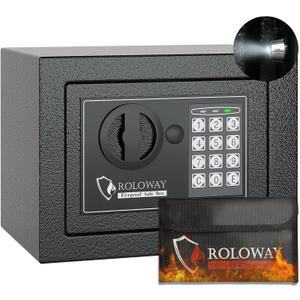 ROLOWAY Steel Money Safe Box for Home with Fireproof Money Bag for Cash Hidden, Security Safe Box with Keys and Keypad (Black) (0.2 Cubic Feet)