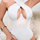 CRIPOM Sexy Thong Bodysuits for Women Going Out Outfits Womens Body Suits Tops Halter Top Bodysuit Sleeveless Rave Bodysuit Women Clubbing Tops (White, M)