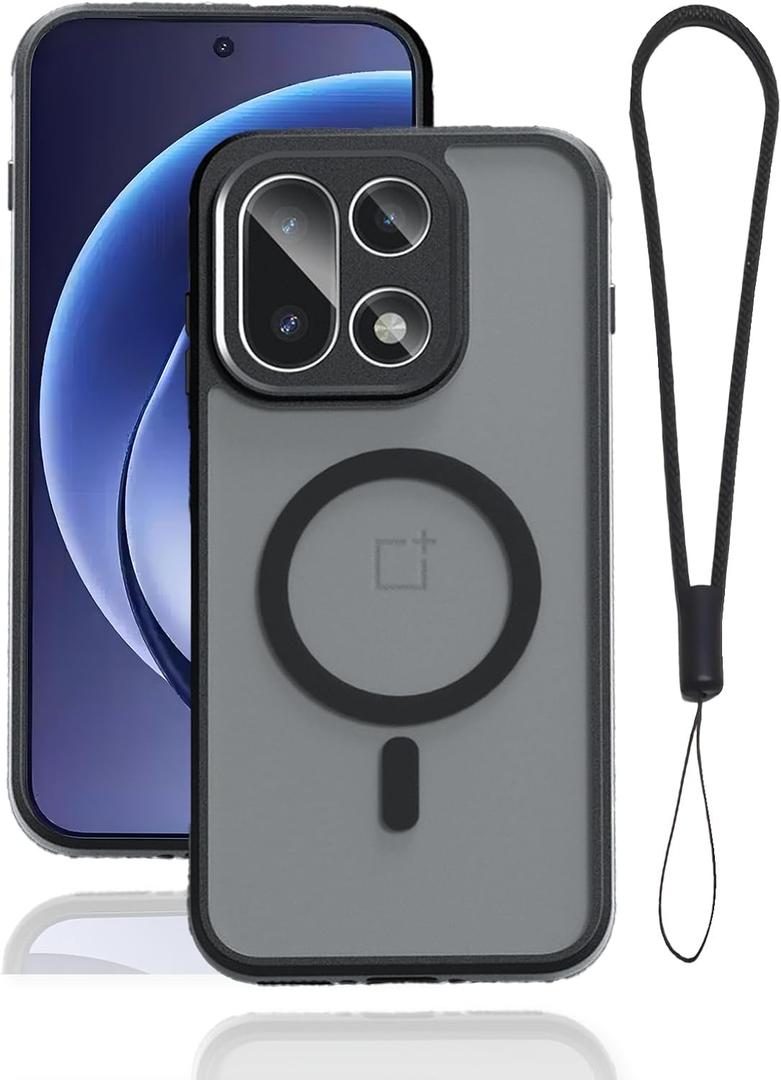 FJIASTB Magnetic Case for OnePlus 15 Cell Phone 2025, Rugged Protective Cover with Lanyard, Shockproof, Scratch Resistant (Matte Black)