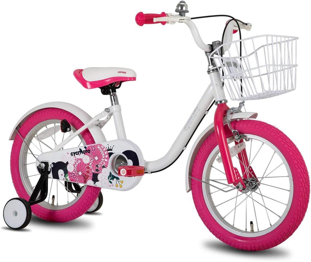 JOYSTAR Flower 16 Inch Girls Bike with Training Wheels for 4-7 Years Old Kids Birthday Gift Children Bicycle with Training Wheels and Hand Brake White