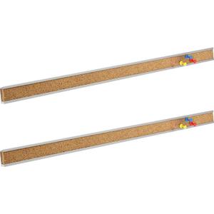 Corksidol Bulletin Bar Strip, Cork Board, Cork Strips, 48" x 1", Classroom, Office, Walls, Cubicle, Aluminum Frame, Include Pins and Adhesive Strip, 2 Pack, (Silver)
