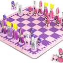 Cartoon Chess Set for Kids: JORMONY 11.8" Pink Chess Board Themed Chess Kids Chess Sets for Beginners No Stress Chess Wooden Board Games Educational Toy Boys Girls for Family School