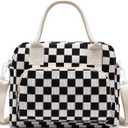 Lunch Bag Women Lunch Box for Women Adult Cute Insulated Lunch Bag Lager Cooler Lunch Tote Bags for Work Picnic (Black-White Plaid)
