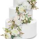 Rinlong 3Pcs Pre-made Cake Toppers Flowers Cake Decorations Wedding Cake Decorating Flowers Decor Christening Birthday Baptism Baby Shower Party Cake Topper Flower Arrangements White Gold