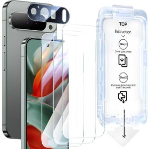 SMARTDEVIL [3+1 Pack] Screen Protector For Google Pixel 9 Pro With Camera Lens Protector , Finger Print Reader Compatible, Clear 9H Tempered Glass Film, Fast & Easy Installation, Alignment Frame