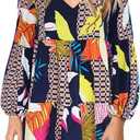 Amoretu Womens Tunic Dress Long Sleeve V Neck Casual Loose Flowy Swing Shift Dresses (M)