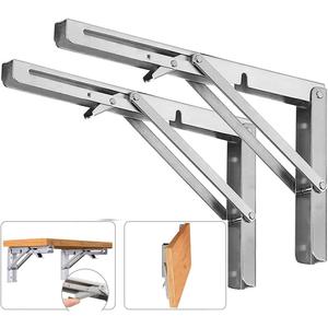 Folding Shelf Brackets, Max Load 300 lb, Heavy Duty Stainless Steel Collapsible Wall Mounted Shelf Brackets for Table, Space Saving DIY Bracket, Pack of 2 (2, 14 Inch)