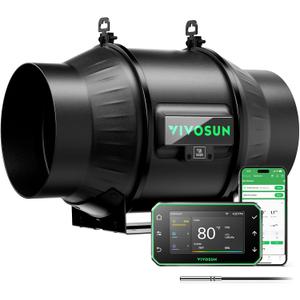 VIVOSUN T6 6" Inline Duct Fan & Temperature Humidity Controller, E42A+ WiFi-App Control AeroZesh Grow Tent Fan& Smart Thermostat, 408 CFM EC Motor Exhaust Fan for Heating Cooling, Greenhouse Accessory