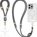 4-IN-1 Phone Lanyard + Wrist Strap Kit with 2 Pack Tabs, Universal Adjustable Phone Strap Crossbody, Anti-Theft Neck Lanyard for iPhone 17 Pro Max and Most Smartphones, Charcoal