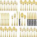 36 Pcs Gold Silverware Set with Steak Knives, Stainless Steel Flatware Cutlery Set Service for 6, Kitchen Tableware Sets, Utensil Sets for Home and Restaurant, Knives Forks Spoon, Dishwasher Safe