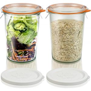 Freshmage Canning Jars 27 oz 2 Pack, Sourdough Starter Jars with 2 Lids Per Jar (Glass Sealing Lid & Plastic Lid), 800ML Wide Mouth Airtight Glass Storage Containers for Pickles, Yogurt, Pasta, Cereal