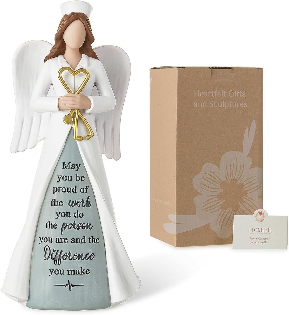 Storieme Nurse Appreciation Gifts for Women: Best Nurse Practitioner Gift - Unique Nurses Week Pinning Ceremony Present Angel Figurines