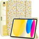 OKP Case for iPad 11th Generation 11-inch (A16) 2025, for 10.9'' iPad 10th Gen 2022, Slim Lightweight i Pad 11/10 th Gen Cover with Trifold Stand, Auto Wake/Sleep, Clear PC Back Shell, Yellow Flowers