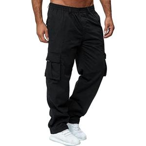 AIFARLD Men's Cargo Pants with Pockets Cotton Hiking Sweatpants Casual Athletic Jogger Sports Outdoor Trousers Relaxed Fit Black Large