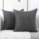 Jepeak 20x20 Inch Burlap Linen Throw Pillow Covers, Pack of 2 Decorative Farmhouse Rustic Neutral Pillow Covers Square Durable Cushion Cover for Sofa Couch Bed Home Decor, Dark Gray